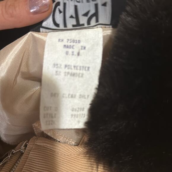 Y2K Fur Collar Ribbed Stretch Knit Dress Jacket Coord Set Size S Mob Wife Glam - Picture 9 of 9